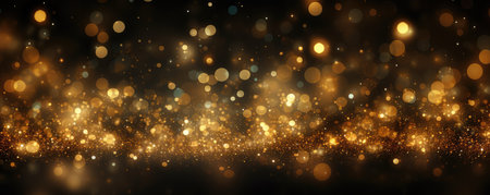 Abstract Gold And Black Glitter Lights Space For Text. Ð¡oncept Abstract Art, Glitter Effects, Gold And Black Theme, Space For Text.の素材