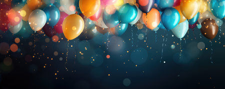 Festive Background With Balloons, Confetti, And Bokeh Lights Space For Text. Ð¡oncept Enchanted Forest, Vintage Aesthetics, Tropical Paradise, Urban Exploration, Golden Hour Glam.の素材