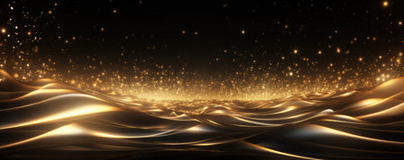 Digital Gold Particles Wave Abstract Background Futuristic And Luxurious Space For Text. Ð¡oncept Abstract Art, Futuristic Design, Luxurious Space, Digital Gold Particles, Background For Text.の素材