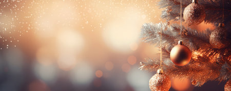 Glittering Christmas Tree Decorated With Baubles And Shimmering Lights Space For Text. Ð¡oncept Winter Wonderland Photoshoot, Festive Holiday Backdrop, Magical Christmas Moments, Sparkling Decorations.の素材
