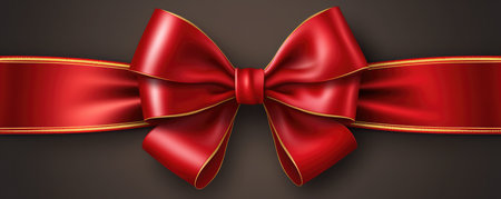 Red Ribbon And Gold Bow Isolated On Transparent Background Space For Text. Concept Holiday Gift Wrapping, Christmas Decorations, Festive Ribbons, Elegant Gift Wrapping, Gift Presentation.の素材