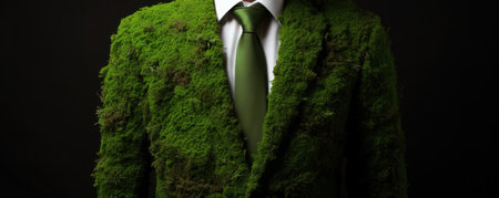 Business Suit Made Of Green Moss Promotes Environmentalism. Ð¡oncept Eco-Friendly Fashion, Sustainable Clothing, Moss Suit, Environmental Awareness, Green Fashion.の素材