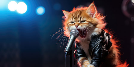 Cute Kitty Singing Glam Metal On Stage, Glorious Performance. Concept Diy Home Decor, Upcycling Furniture, Thrift Store Finds, Farmhouse Style.の素材