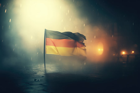 Misty German Night: Illuminated Flag.の素材