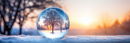 Glass Ball With Tree Inside On Winter Background.の素材