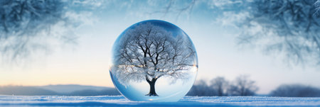 Winter Backdrop With Glass Ball Enveloping Tree.の素材