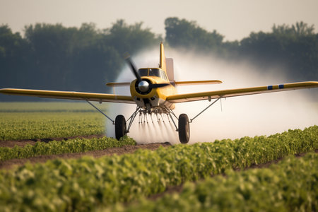Aerial Application Of Pesticide To Texas Cotton Fields By Crop Duster Plane.の素材