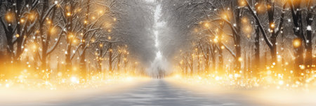 Joyful Journey: Glittering Golden Lights Illuminate An Abstract Festive Background.の素材