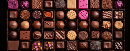 A Neatly Arranged Flatlay Of Assorted Luxury Chocolates, Authenticity.の素材