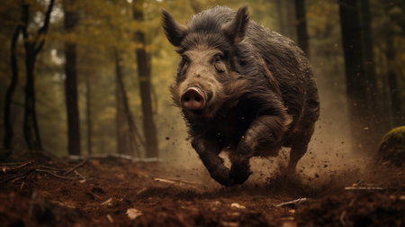 A Wild Boar Traversing Through The Woods.の素材