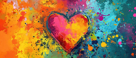 Expressive Love: Vibrant Colors And Paint Splatters Create An Artistic Background.の素材