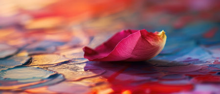 Delicate Rose Petal Lying On A Vibrant Abstract Backdrop.の素材