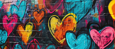 Bold And Modern Graffitistyle Hearts In Neon Colors.の素材