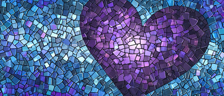Abstract Mosaic Heart Pattern In Mosaic Shades Of Purple And Blue.の素材
