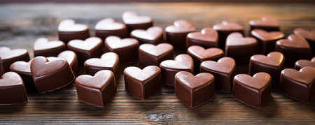 Heartshaped Chocolates Arranged On A Rustic Table For A Wedding, Authenticity.の素材