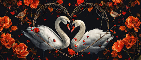 Discover A Symbol Of Love And Devotion With Love Swans Artistic Heart Shape Depicting All Four Seasons For Design Purposes.の素材