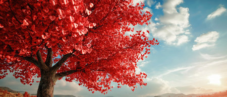Bold And Stunning, A Tree Adorned With Red Heartshaped Leaves.の素材