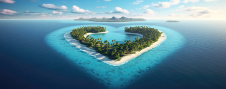 Heartshaped Depiction Of Idyllic Paradise Island Heartshaped Island Offers A Paradise Escape.の素材