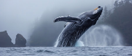 Humpback Whale Breach Majestic Marine Life Spectacle Offshore.の素材