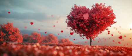 Romantic Heart-Shaped Tree Against Valentine's Day Background.の素材
