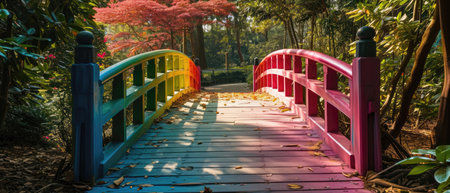 Rainbow Bridge Crossing A Colorful Arch Bridge Into A World Of Love.の素材