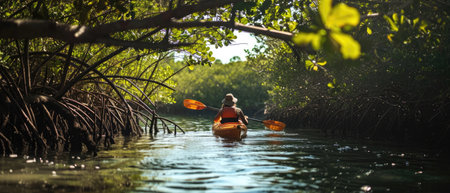 Kayaking Through Mangroves Serene Exploration Of Coastal Ecosystems.の素材