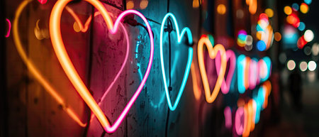 Neon Lights Forming Heart Shapes Against A Dark Backdrop.の素材