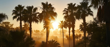 Tropical Sunrise Palm Trees Outlined By The First Morning Light.の素材