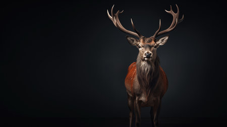 Red Deer Stands Out Against A Dark Background.の素材