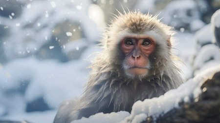 Playful Snow Monkey In Its Natural Habitat.の素材