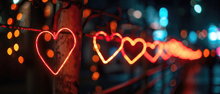 Glimmering Neon Heart Shapes Illuminate The Darkness.の素材