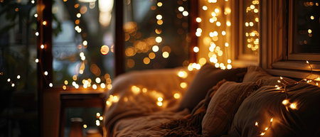 String Lights Glow Warm And Cozy With Soft Lights And Draped Strings.の素材