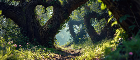 Whimsical Woodland Fairytale Setting With Heartshaped Tree Canopies.の素材