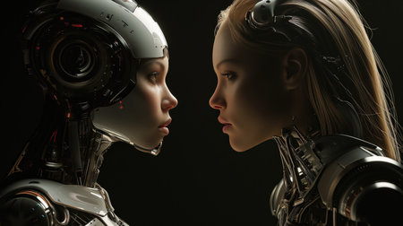 A Comparison Of A Cyber Robot Woman Baker And A Traditional Woman Baker.の素材