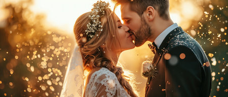Love Is In The Air As The Groom Kisses His Bride On Their Special Day.の素材