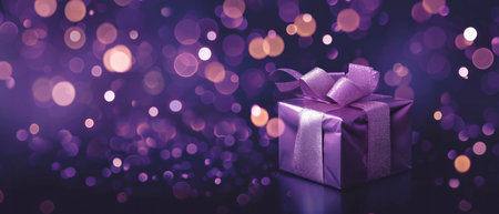 Purple Magic Lights Twinkle Against A Dark Background A Simple Gift Card Icon For Shopping In Apps And Websites.の素材