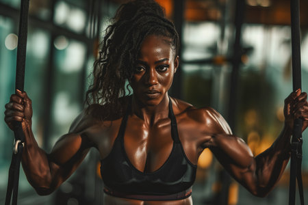 Fit Woman Exercises With A Captivating Athletic Body.の素材