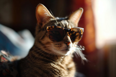 Cat Wears Sunglasses In Side-Splitting Portrait.の素材