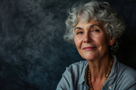 Elegant Senior Woman Posing For Funny And Memorable Portraits.の素材