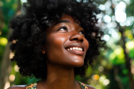 Joyful And Radiant African American Woman With Curly Black Hair.の素材