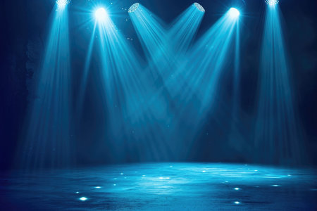 Illuminated Stage In Exhibition Space: Illustration With Blue Background.の素材