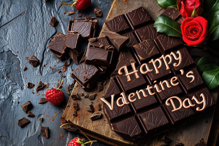 Text In Large Letters Happy Valentines Day On Chocolate Indulgence Extravaganza Background.の素材