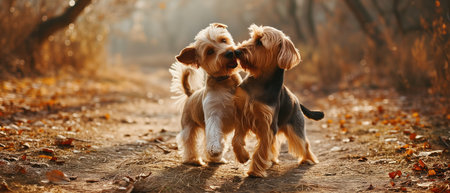 Two Dogs Find Comfort In Each Other While Exploring The Outdoors.の素材