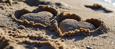 Eternal Love Captured On Beach Sands: Two Hearts Intertwined.の素材