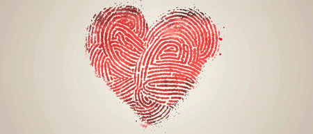Vector Illustration Of A Heart Made Of Red Fingerprints.の素材