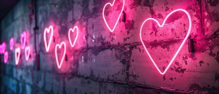 Neon Sign With Hearts, Perfect For Valentines Day Design Concept.の素材