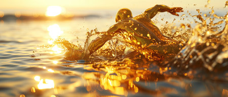 A Golden Leap Out Of The Water Symbolizing Growth And Progress.の素材