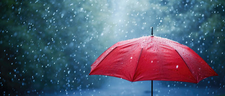 Bold Red Umbrella Braving A Fierce Storm With Determination And Resilience. Concept Strength In Vulnerability, Embracing Challenges, Perseverance In Adversity, Dancing In The Rain.の素材