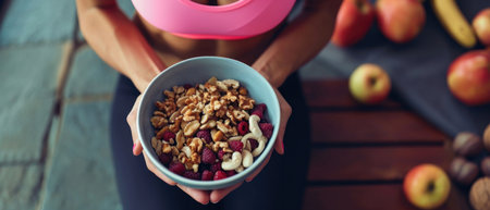 Fitness Enthusiast Enjoys A Postworkout Snack, Staying Motivated And Nourished After Exercise. Concept Post-Workout Snacks, Staying Motivated, Nourishing Meals, Fitness Enthusiast, Exercise Fuel.の素材