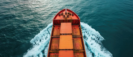 Closeup View Of A Cargo Boat Navigating Through The Open Waters.の素材